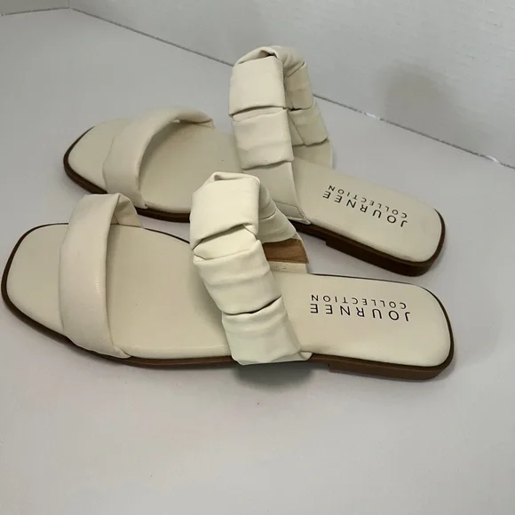 Journee Collection Cream Sandals with Wide Straps - Picture 4 of 7
